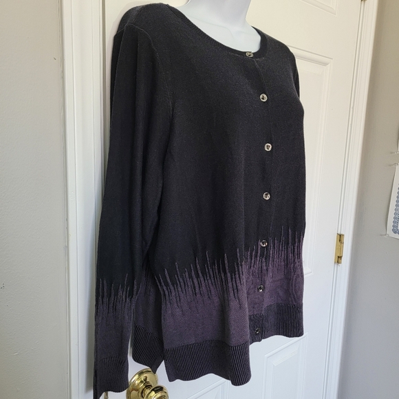 H By Halston Black Gray Knit Long Sleeve Cardigan Sweater Layering Size 1X - Picture 2 of 9